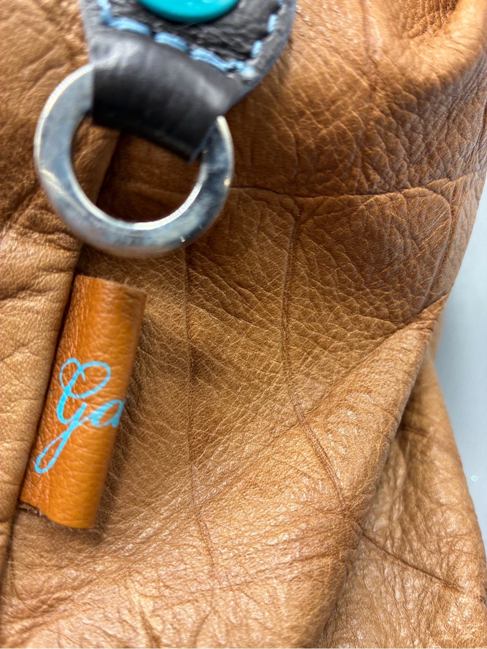 GABS ITALY Vintage-Inspired Tan Leather Shoulder Bag with Turquoise Accents - Picture 10 of 14